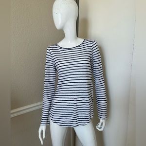 GENERATION LOVE NEW! Navy/White Striped Linen Knit Pullover w/ Lace-Up Waist S